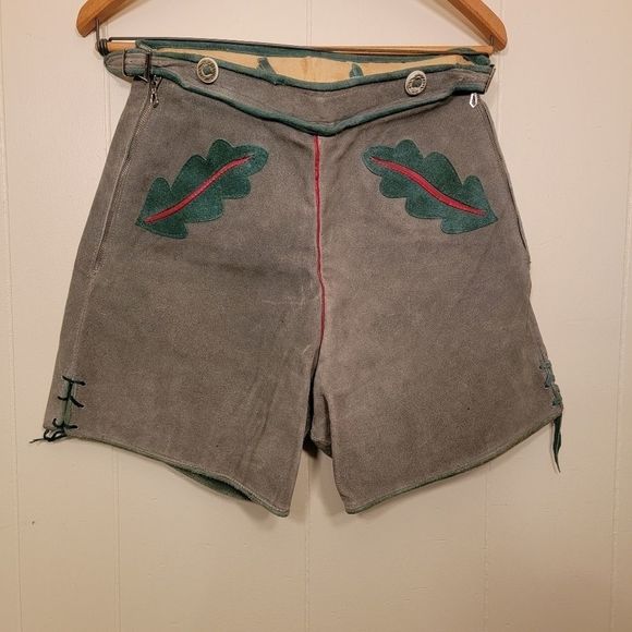 Vintage Octoberfest Lederhosen Gray Leather shorts - Picture 1 of 5